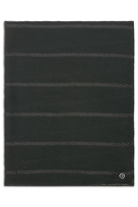 Satin Striped Pleated Scarf, Black