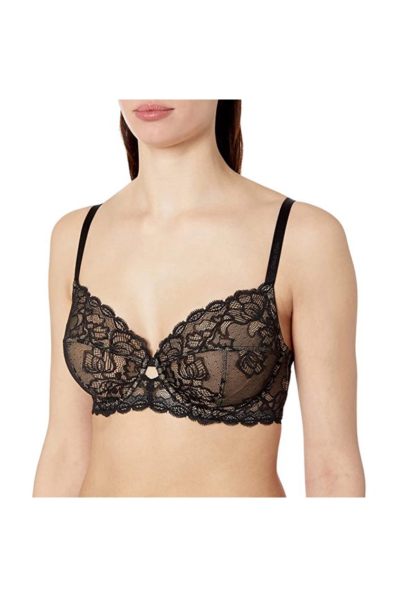 Seductive Comfort w/Lace Full Coverage Unlined Bra, Black, 44DD