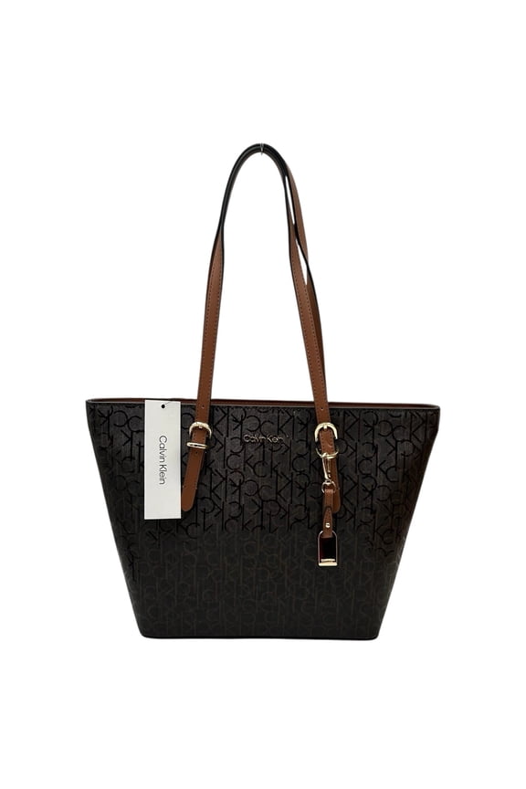 Serafina Signature Tote Handbag Brown Jacquard Print 15.5x10.5x4.5"