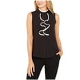 thumbnail image 1 of Calvin Klein Sleeveless Ruffle Button Front Blouse Women's L Black Eggshell, 1 of 1