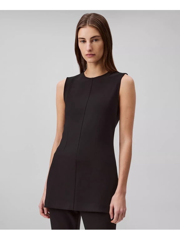 Sleeveless Tailored Knit Tunic Women's XS Black Crewneck Back Zip