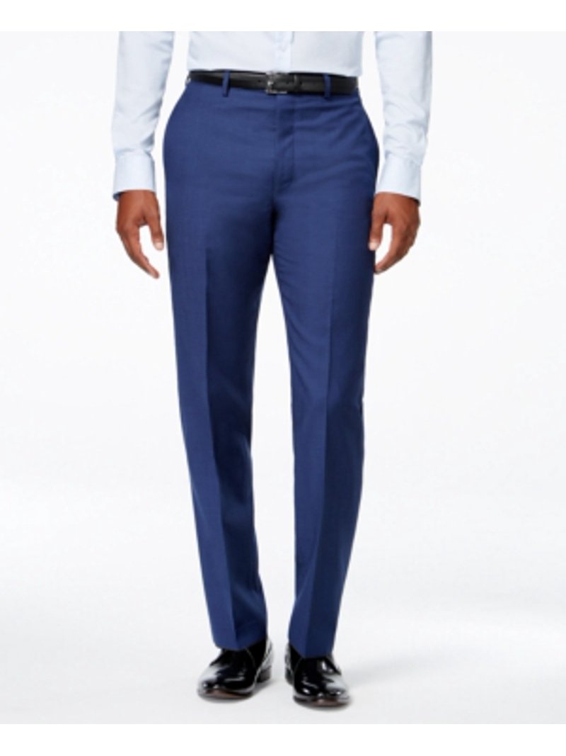 Calvin Klein Mens Slim fit Dress Pants 32 / 34 Navy Blue Solid Stretch Wool  - Walmart.com