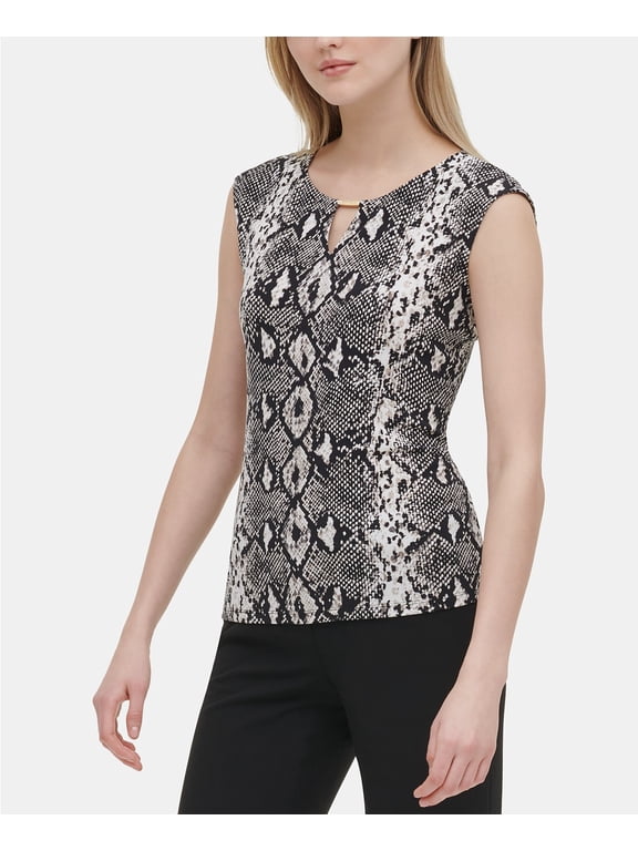 Snake-Print Knit Top Black/Ivory XS
