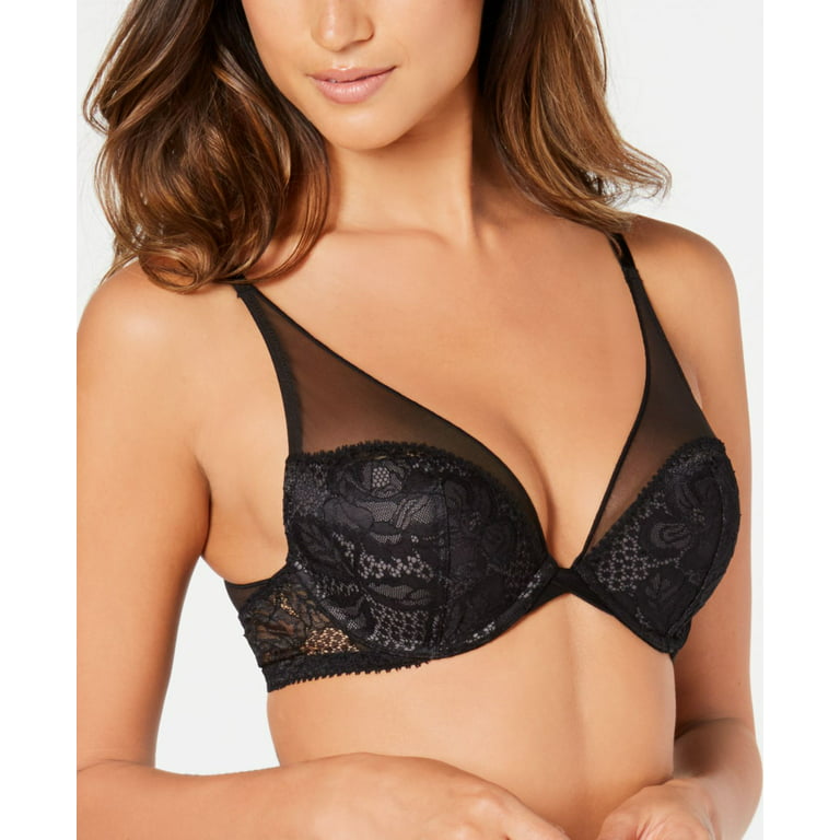 Calvin Klein Spotted Floral Lace Plunge Push-Up Bra (Black, 32 B)