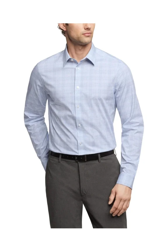 Men's Dress Shirt Steel+ Regular Fit Navy Blue Multi M 15.5 32-33