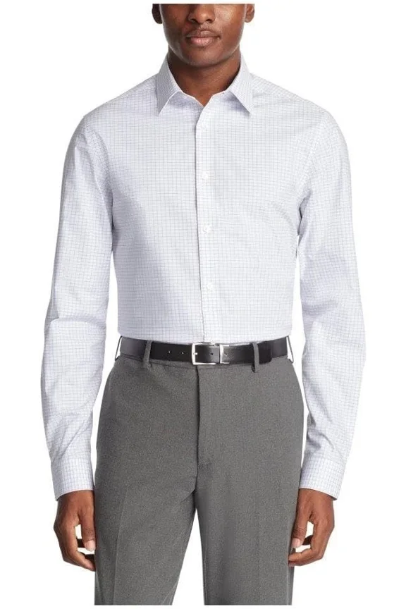 Steel+ Men's Dress Shirt Stretch Slim Fit Check Blue L 16 34-35