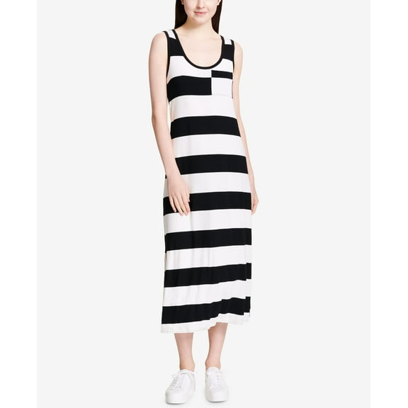 Calvin Klein Striped Patch Pocket Maxi Dress Whiteblack Multi S