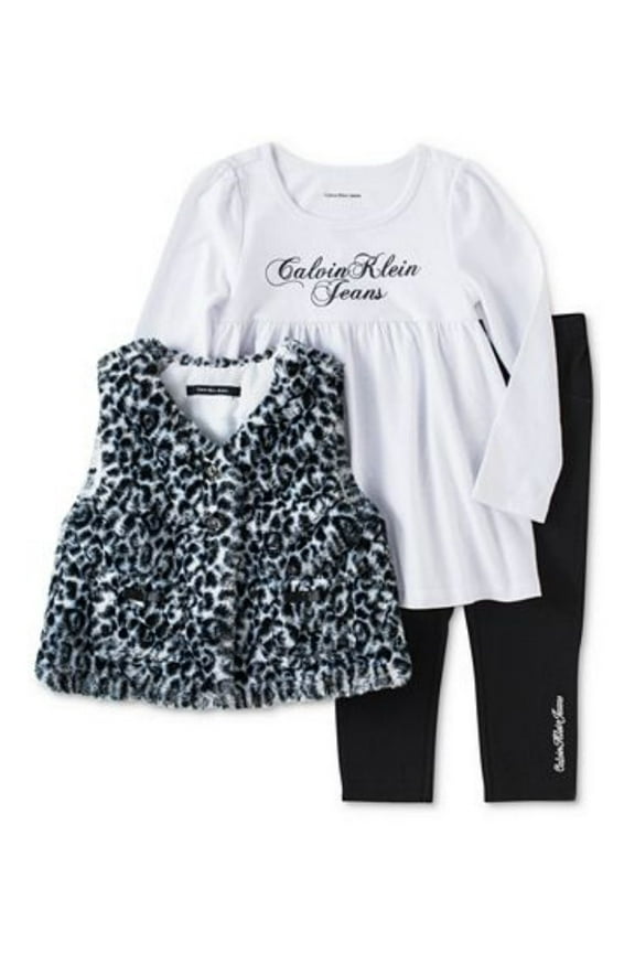 Toddler Girls 3pc Outfit Leggings Shirt & Leopard Print Vest Set 4T