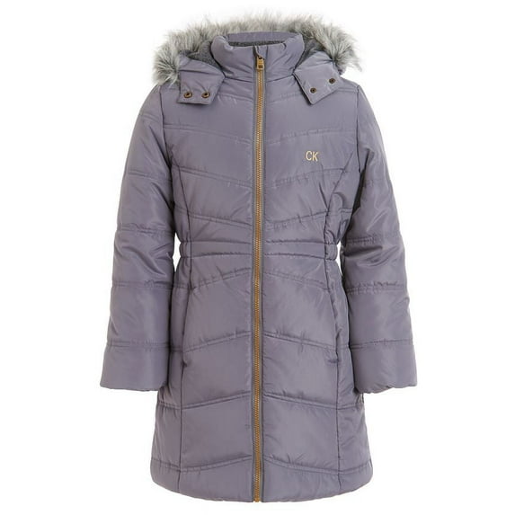 Calvin Klein Toddler Girls Aerial Hooded Jacket (3T, Dark Grey)