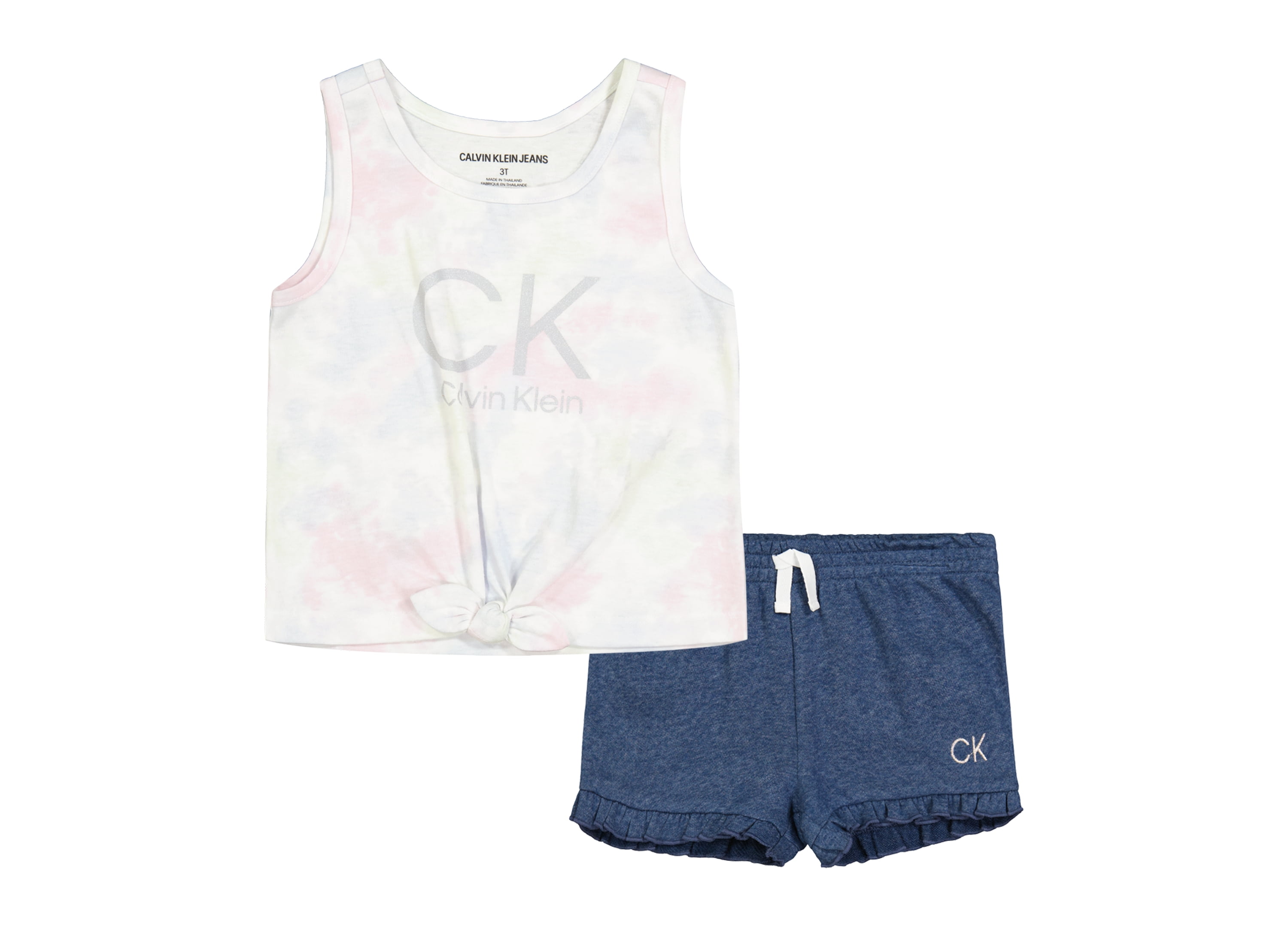 Calvin Klein Brandclub Calvin Klein Toddler Girls Tie Front Tank Top French Terry Shorts Set Of 2 Tie Blue 3T