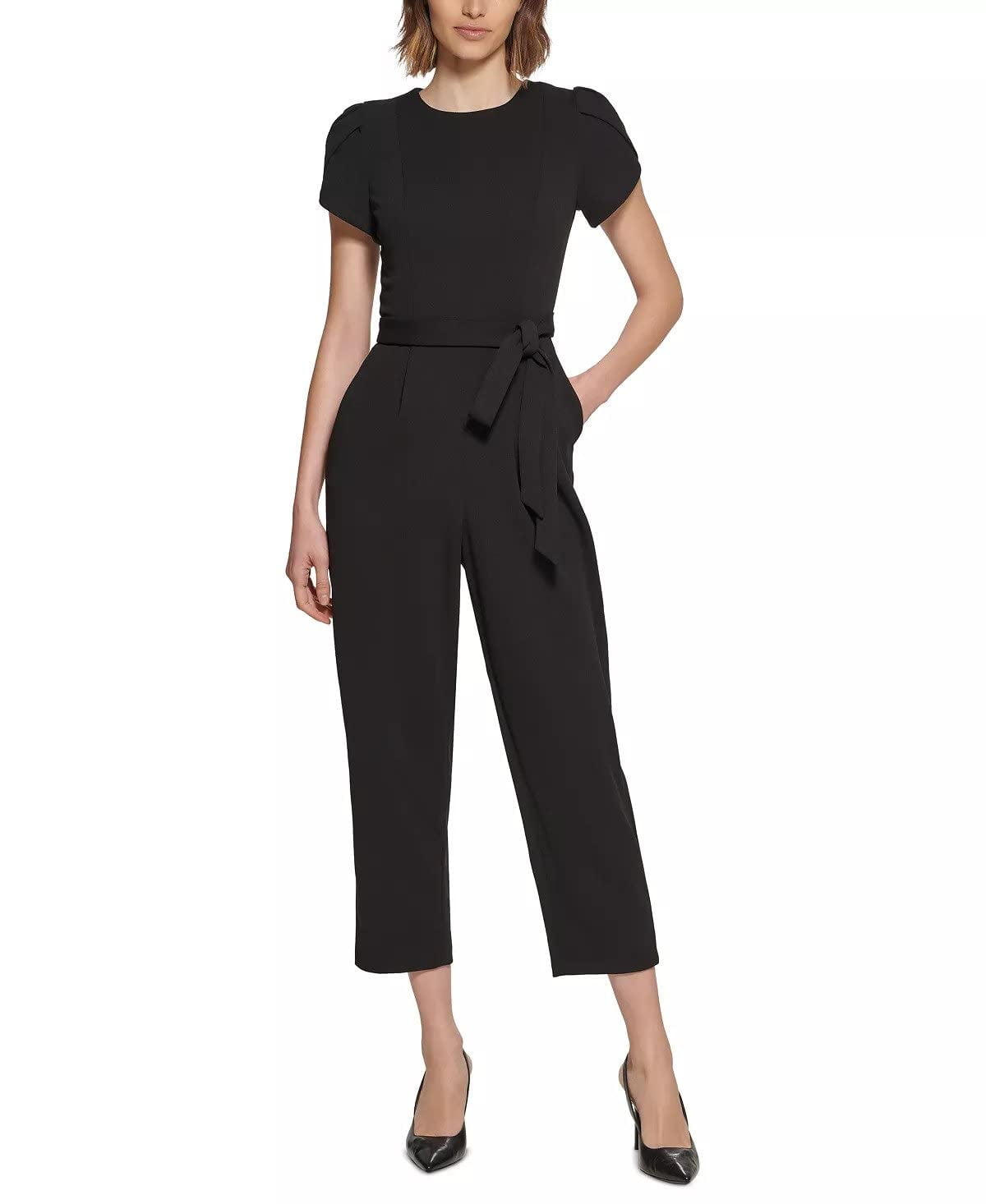 Calvin Klein Women's Tulip Sleeve Jumpsuit, Black, 2 : : Clothing,  Shoes & Accessories