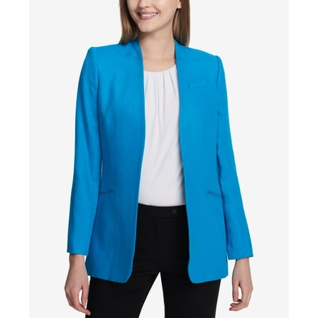 Calvin Klein Tweed Flyaway Blazer Cerulean 12P