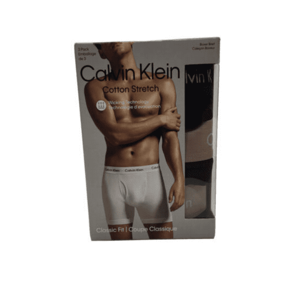 Calvin Klein Men's Cotton Stretch 3-Pack Boxer Brief, Black, Lg