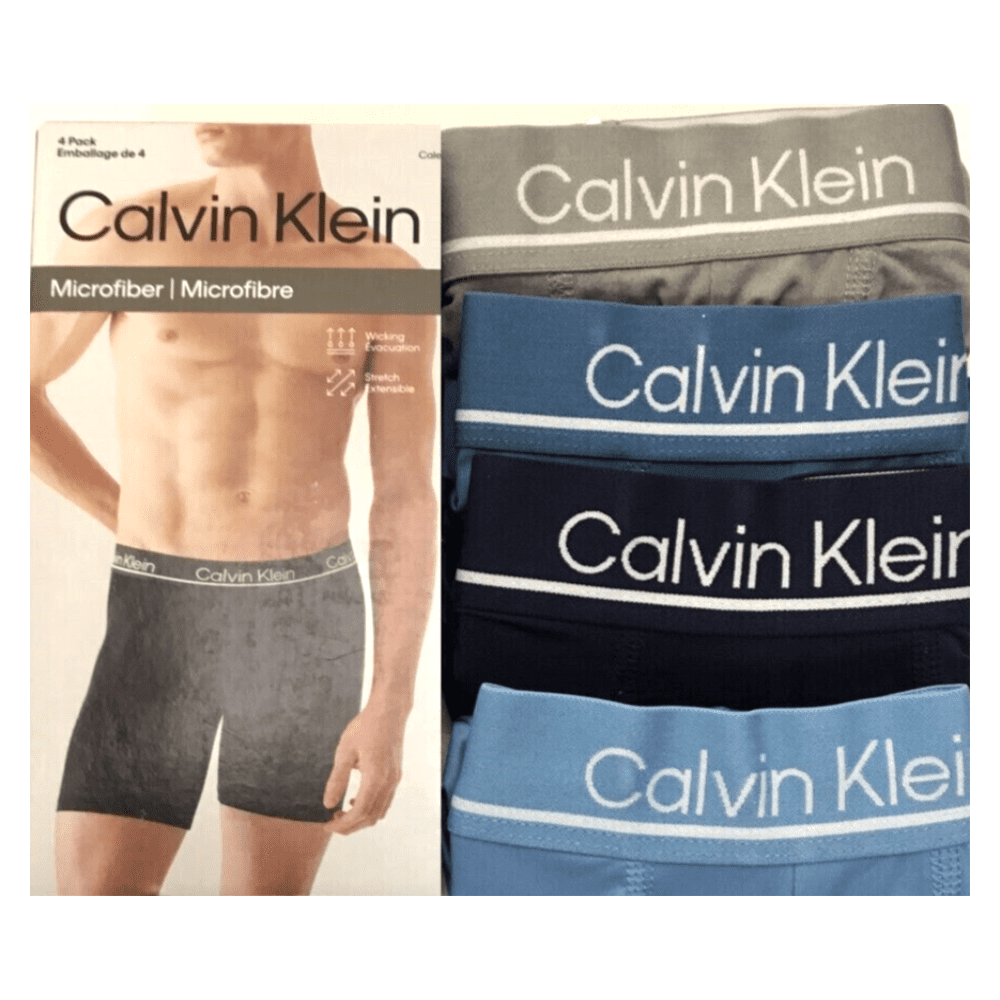 Calvin Klein Microfiber 4-Pack Boxer Brief Underwear, Blue Gray