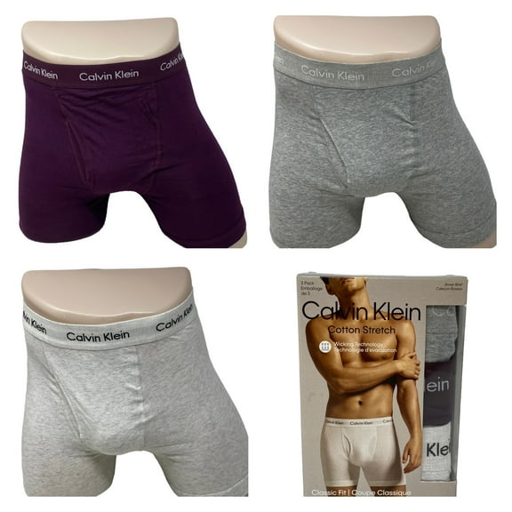 Calvin Klein Men's Cotton Stretch 3-Pack Boxer Brief, Grey, Rhone, Snow  2XL