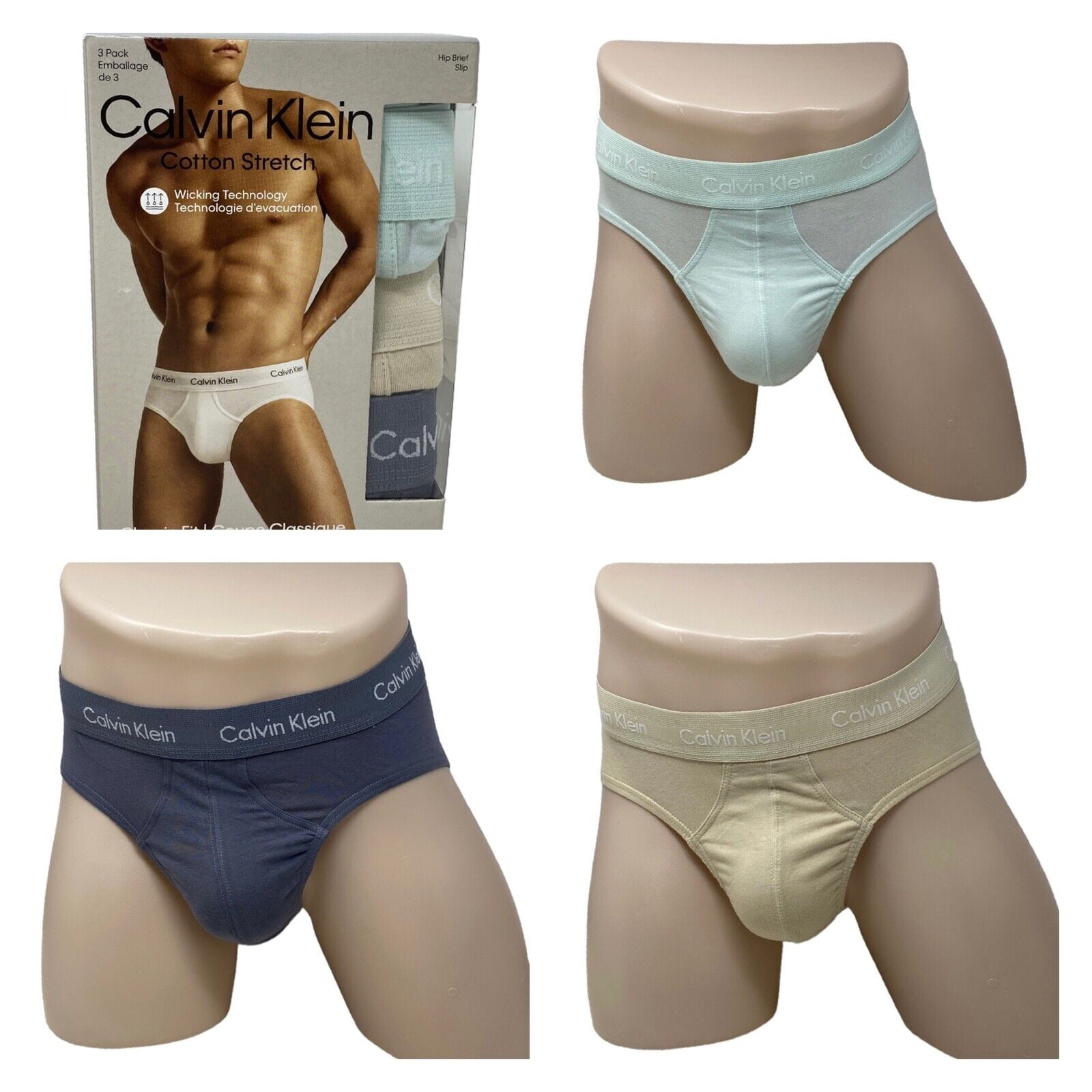 Calvin Klein Underwear Cotton Stretch 3 Pack Hip Brief Beige Gray NB2613952  