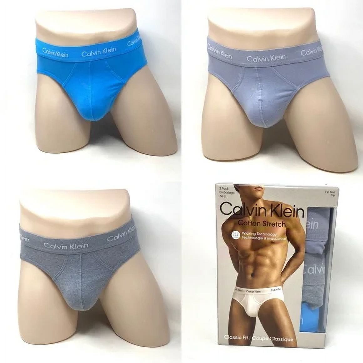 Calvin Klein Underwear Cotton Stretch 3 Pack Hip Brief Blue Grey NB2613942 Walmart