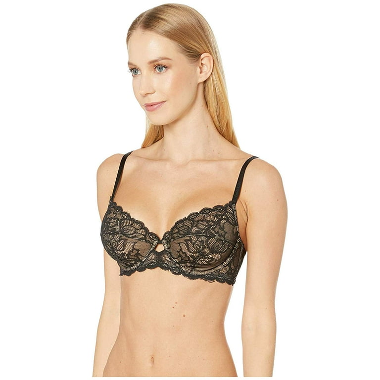 Underwire bra with soft cups and lace in heather blue/ecru - in