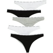 Calvin Klein Underwear Womens Signature Thong 5 Pack, Black/White/Grey, Large