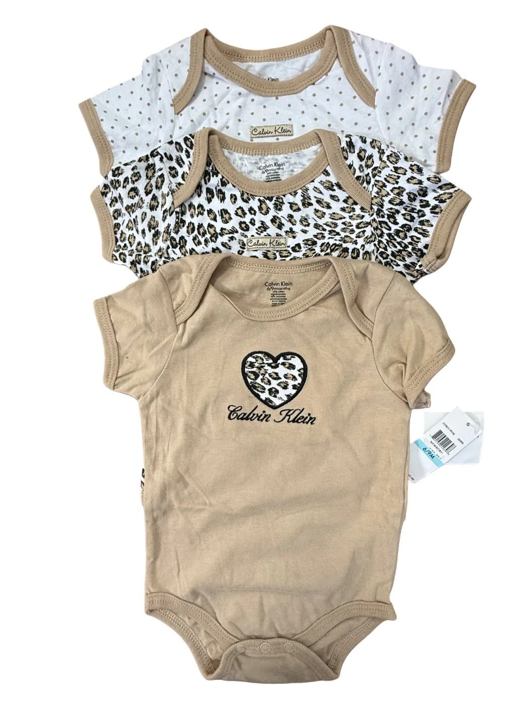 Calvin Klein Unisex Infant Khaki Onesies set of 3 (6-9 Months)