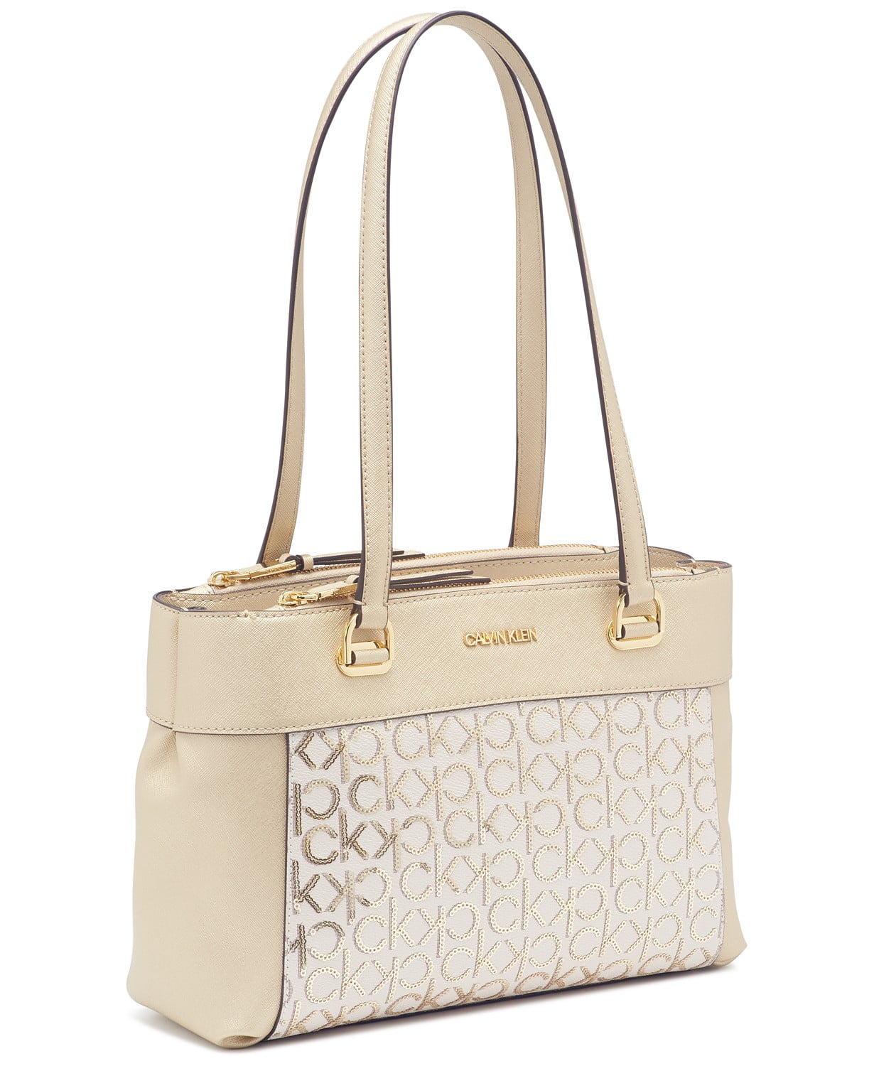 Calvin Klein Vanilla Khaki Golden Hayden Signature Organizational Tote OS