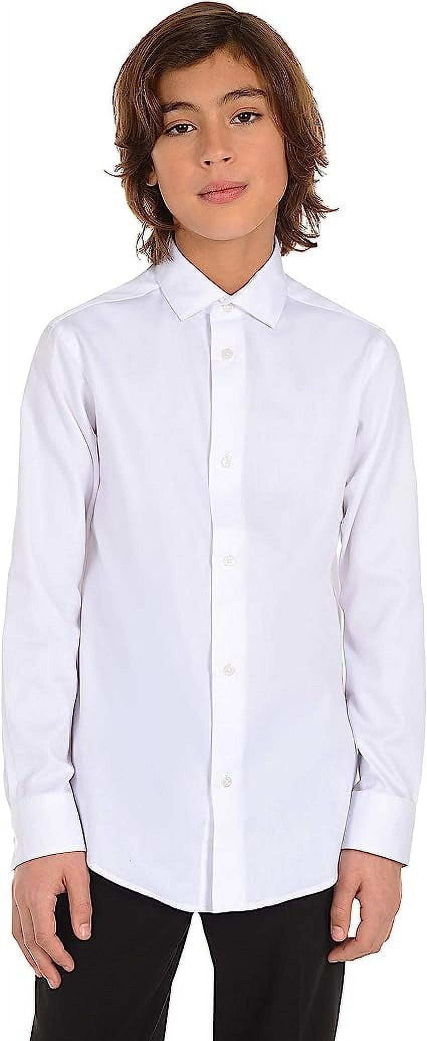 Calvin Klein WHITE Boys Long Sleeve Sateen Dress Shirt US 10 