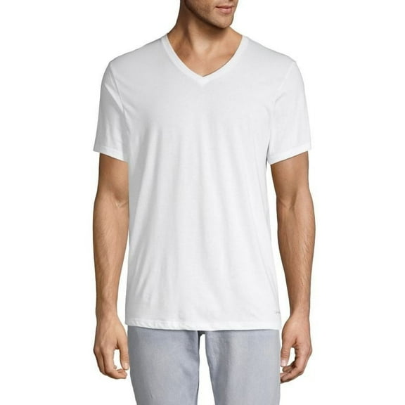 Calvin Klein WHITE Men's 3 Pack V Neck Cotton Tee, US Medium