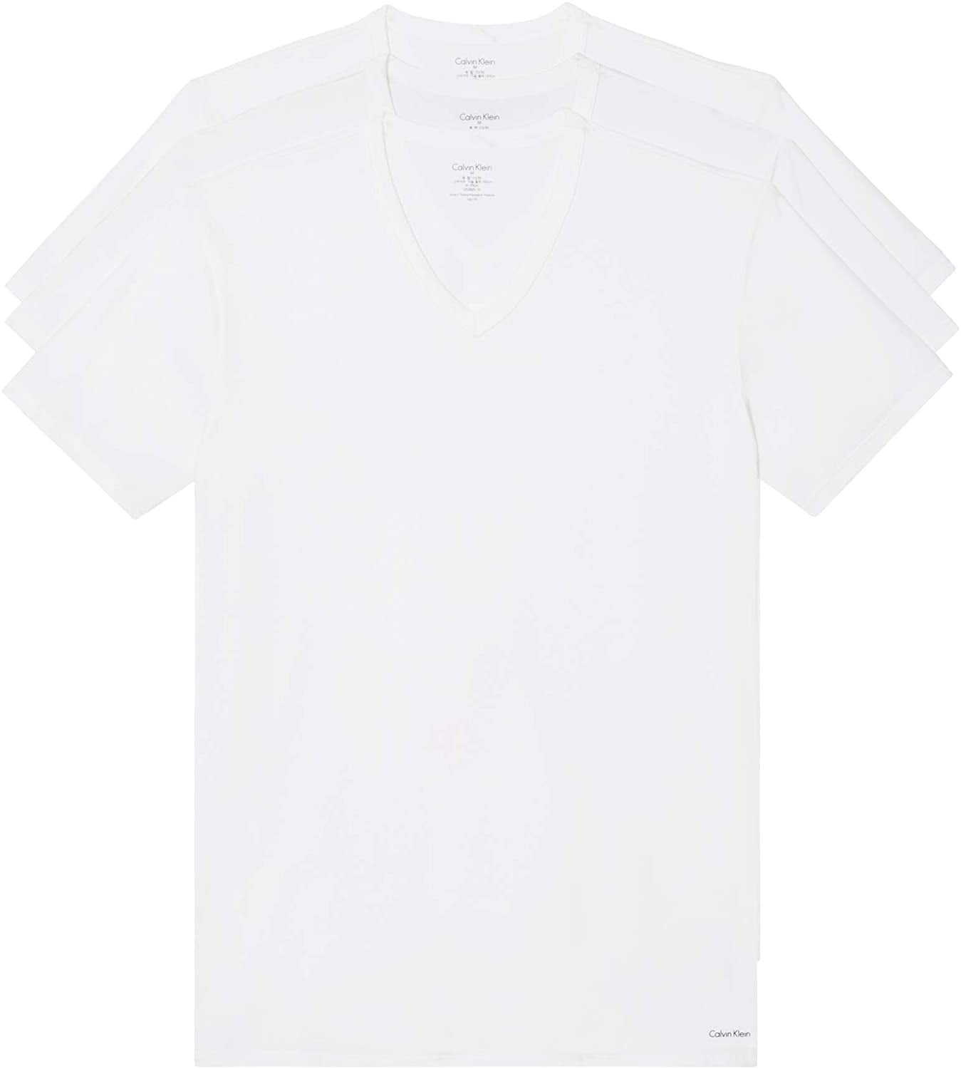 Calvin Klein WHITE Men's Cotton Classic Fit V Neck T Shirts 3 Pack, US  Large 