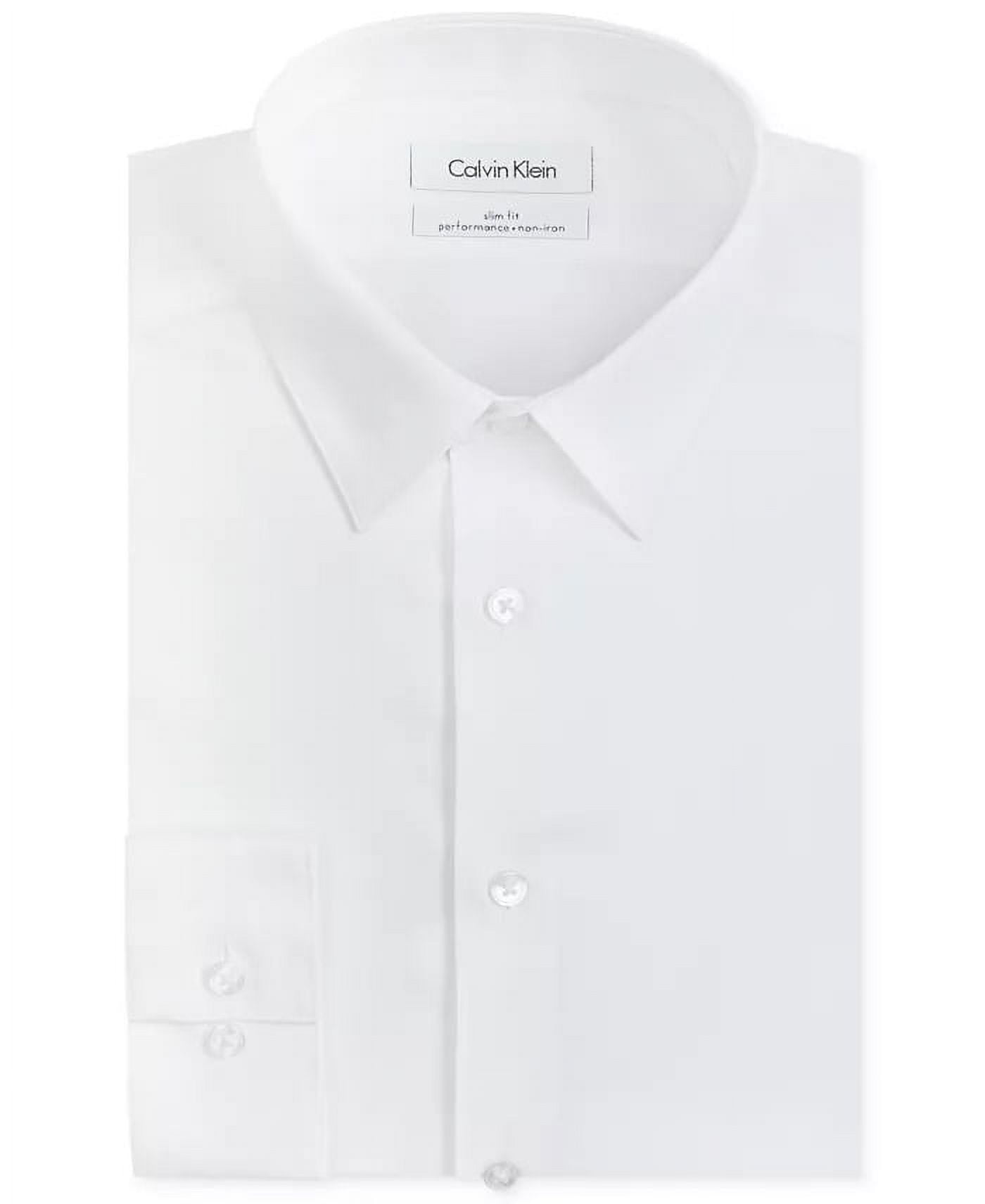 Calvin Klein Men's Slim Fit Non Iron Performance Herringbone Point Collar Dress  Shirt White Size 17.5X32X33 - Walmart.com