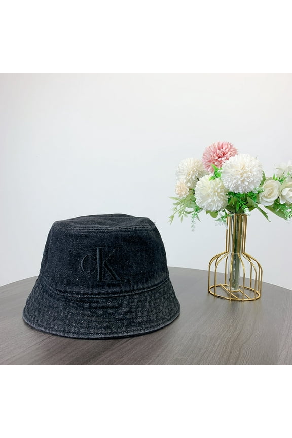 Washed Denim Embroidered Logo Bucket Hat IN Black