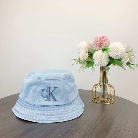 Calvin Klein Washed Denim Embroidered Logo Bucket Hat IN Light Washed Denim