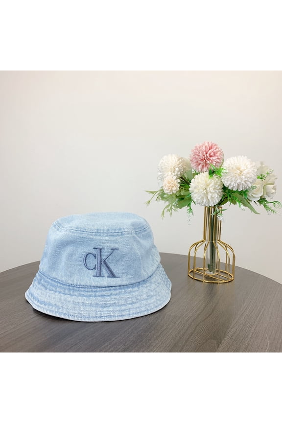 Washed Denim Embroidered Logo Bucket Hat IN Light Washed Denim