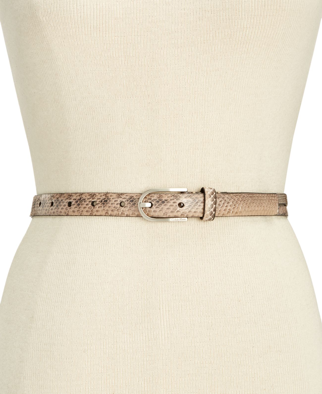 Calvin Klein Women&#8217;s Python-Embossed Leather Skinny Belts, Natural, X-Large - image 1 of 2