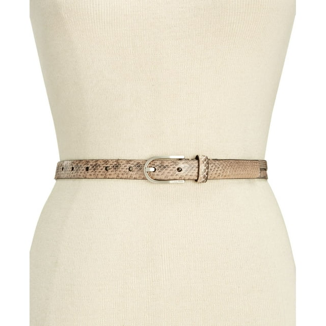 Calvin Klein Women&#8217;s Python-Embossed Leather Skinny Belts, Natural, X-Large