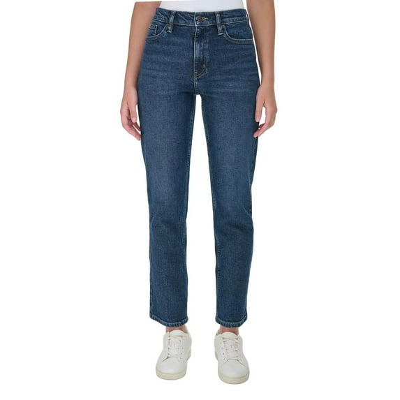 Calvin Klein Women High Rise Straight Leg Jean (Dark Blue, 14)