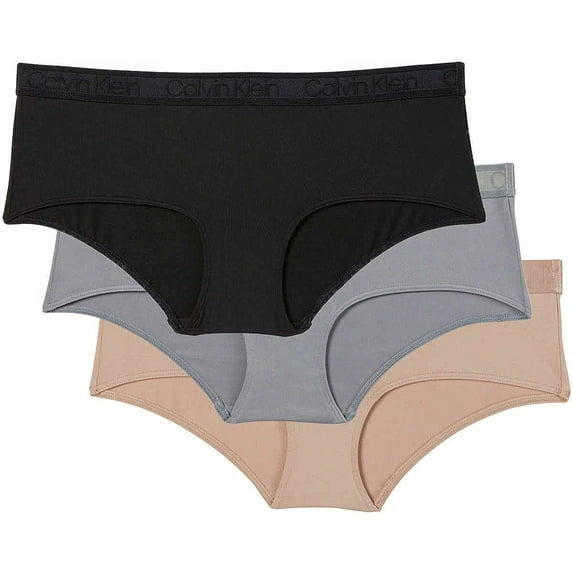Calvin Klein Women Hipster 3 Pack (Black/Wolf,Large)