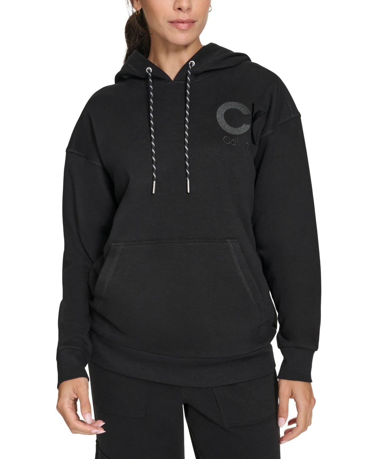 Calvin Klein Women Regular fit Long Sleeve Hoodie Sweatshirt Medium Black Solid