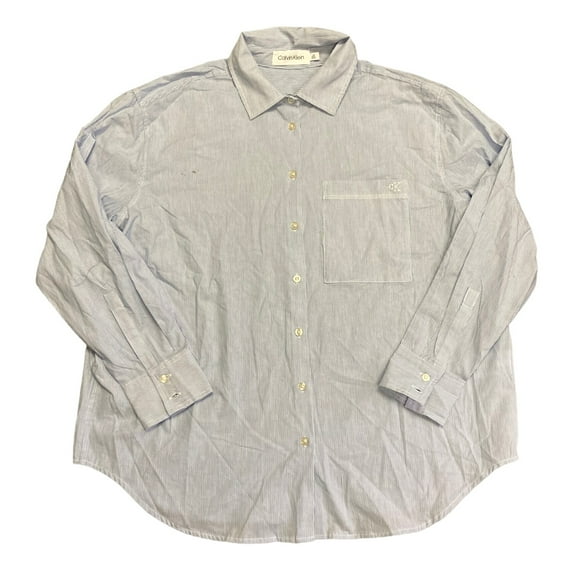 Calvin Klein Women S Long Sleeve Button Down Woven Top (Blue/White Stripes XXL)
