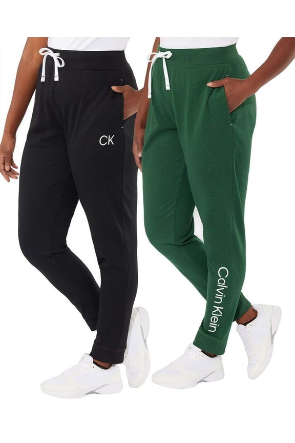 Women's 2 Pack French Terry Jogger Pant with Pockets (X-Large, Black (Black/Kell Green))