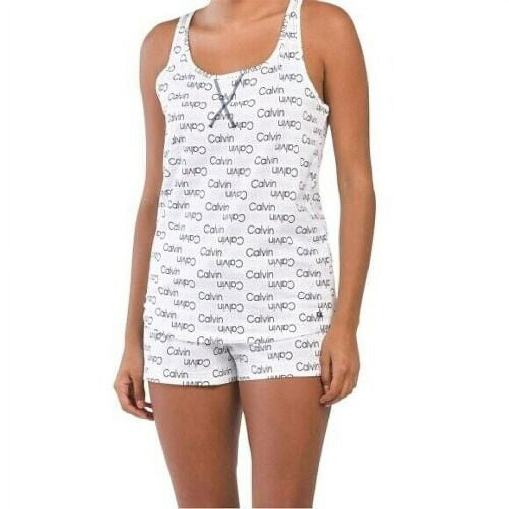 Calvin Klein Women\'s 2-Pc Pj Soft Cotton Double Logo Print Lounge Sleep  Tank and Shorts Pajama Set