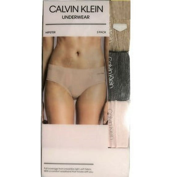 Calvin Klein Women's 3 Pack Hipster Underwear, Nude/Pink/Grey Medium