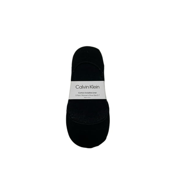 Calvin Klein Women's 3 Pair Cotton Invisible Liner Socks, Black, 5-7