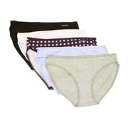 Calvin Klein Women's 5-Pack Cotton Form Bikini, Grey Heather Prepster Blue,L - US