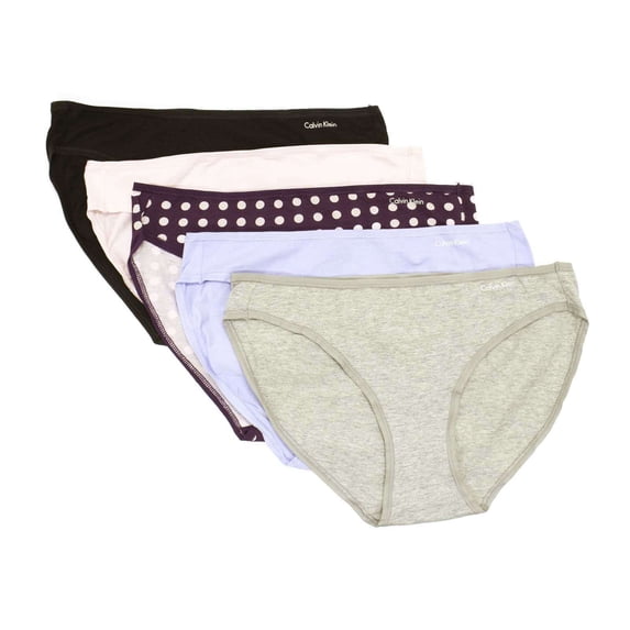 Calvin Klein Women's 5-Pack Cotton Form Bikini, Grey Heather \ Prepster Blue,L - US