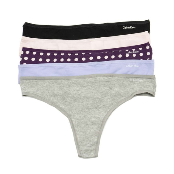 Calvin Klein Women's 5-Pack Cotton Form Thong, Prepster Blue \ Grey Heather,XL - US