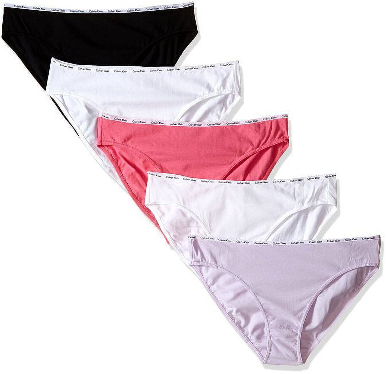 Calvin Klein Women\'s 5 Pack Cotton Stretch Logo Bikini, Black/White/Peony  Blossom/Tender/Coastal, Large