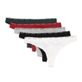 thumbnail image 1 of Calvin Klein Women's 5-Pack Signature Logo Cotton Thong, White \ Black,M - US, 1 of 4