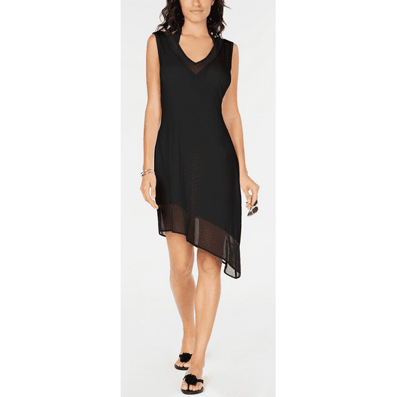 Calvin Klein Womens Cover Up Dress V-Neck Swim Sleeveless Tank Black White New