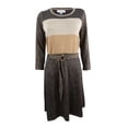 thumbnail image 1 of Calvin Klein Women's Belted Metallic Colorblocked Sweater Dress (S, Black/Gold), 1 of 2