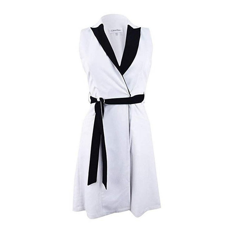 Calvin Klein Women's Belted Wrap Colorblocked Dress (4, White/Black) 